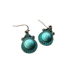 Boho Bronze and Turquoise Tone Drop Stone Earrings